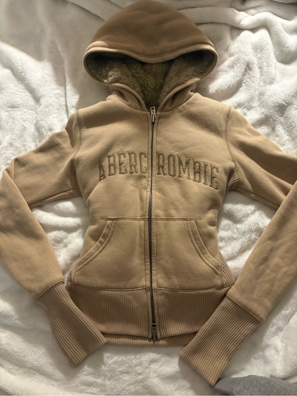 Abercrombie & Fitch Women's Tan Zip-Up Hoodie Jacket